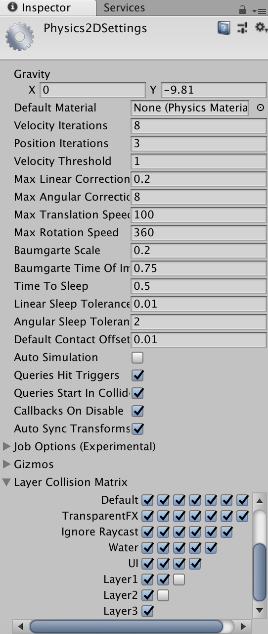 Physics2D settings